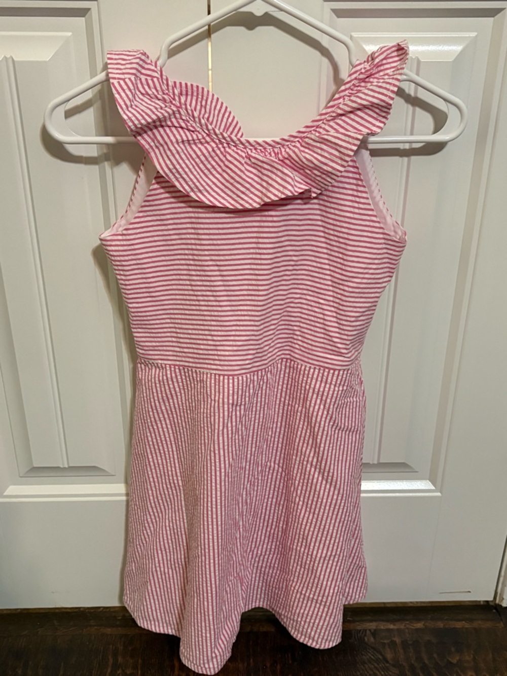 Florence Eiseman Pink Striped Ruffle-Back Casual Dress